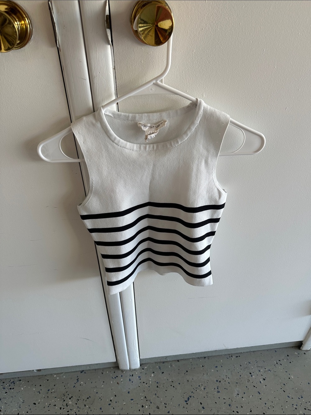 Sleeveless White Stripe Knit Tank Top